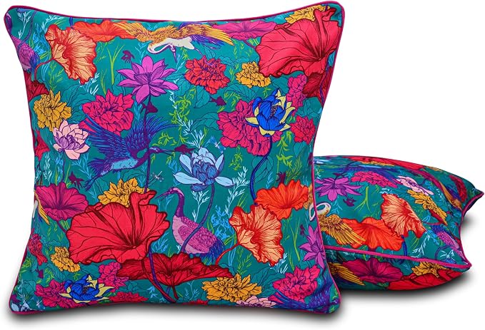 Balios Velvet Pillow Covers Cases 18 x 18 Inch, Set of 2, Double-Layered Decorative Cushion Covers 45 x 45 cm for Sofa Couch Bedroom Living Room, Magical Nature Multicoloured Teal