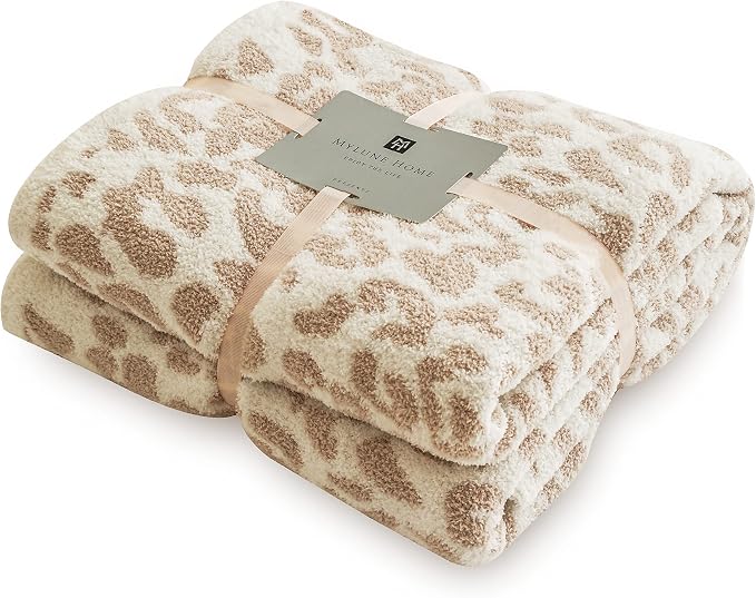 MH MYLUNE HOME Ultra Soft Leopard Throw Blanket Plush, Khaki, 71"x78" | Reversible Cheetah Print Blanket, Comfy Fluffy Fuzzy Plush Blanket Throws for Couch Bed, Cozy Blankets for Women Gift