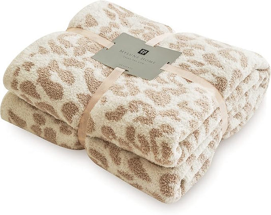 MH MYLUNE HOME Ultra Soft Leopard Throw Blanket Plush, Khaki, 71"x78" | Reversible Cheetah Print Blanket, Comfy Fluffy Fuzzy Plush Blanket Throws for Couch Bed, Cozy Blankets for Women Gift