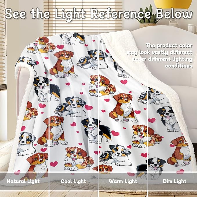 BlessLiving Throw Blanket, Red Dog Animal Australian, Twin | soft microfiber feel, Hearts Cat Plush Puppy 3D Gift print, for kids rooms, pet lovers, easy machine care