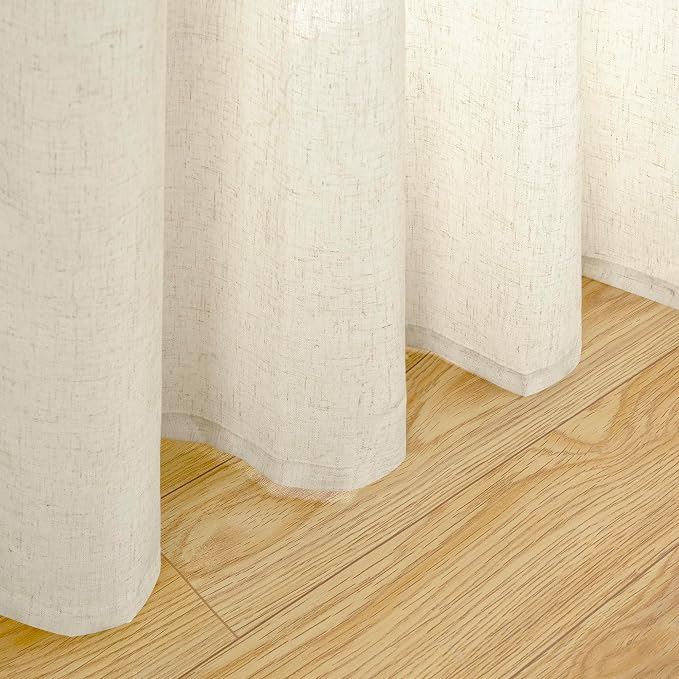 YoungsTex 80 Inch Length Linen Curtains for Living Room, Beige Light Filtering Drapes with Grommet Non See Through for Bedroom Dining, 2 Panels, 52 X 80 Inch