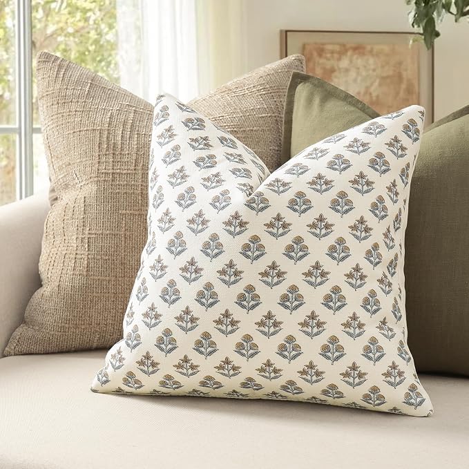 YCOLL Farmhouse Floral Pillow Covers 20x20 Set of 2, Rustic Country Decorative Cushion Covers Vintage Throw Pillow Covers for Sofa Couch Bed Living Room Home Decor, Vintage Walnut