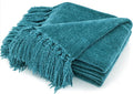 RECYCO Chenille Throw Blanket for Couch, 50"x60", Teal | Super Soft Knit Throw Blanket with Fringe Tassels, Lightweight Knitted Throw, Cozy, Ideal for Sofa Chair Bed Living Room Gift