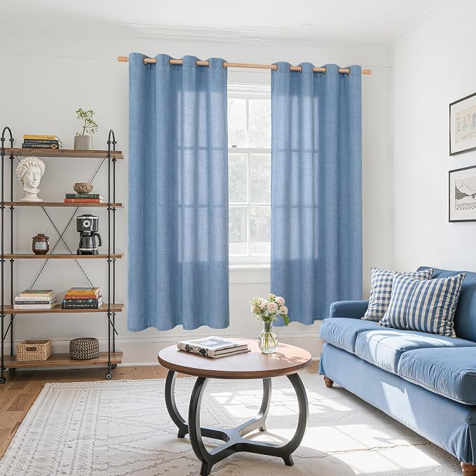 YoungsTex Denim Blue Linen Curtains 72 Inch Length for Living Room, Light Filtering Drapes Bronze Grommet Textured Privacy Ocean Decorative for Bedroom Window, 52 x 72 Inch, 2 Panels