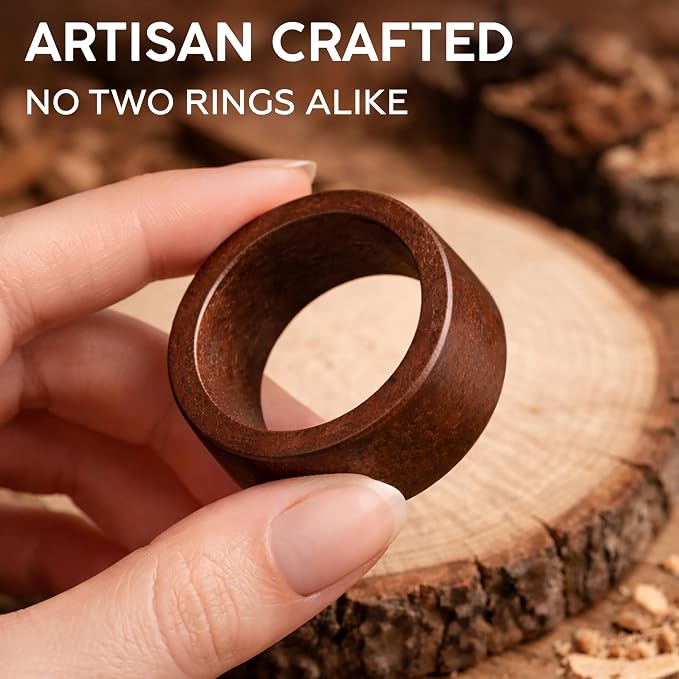 Wooden Napkin Rings Set of 12, Rustic Hemlock Wood Table Napkin Holder, Handcrafted Decorative Farmhouse Napkin Rings for Weddings, Boho, and Everyday Table Settings