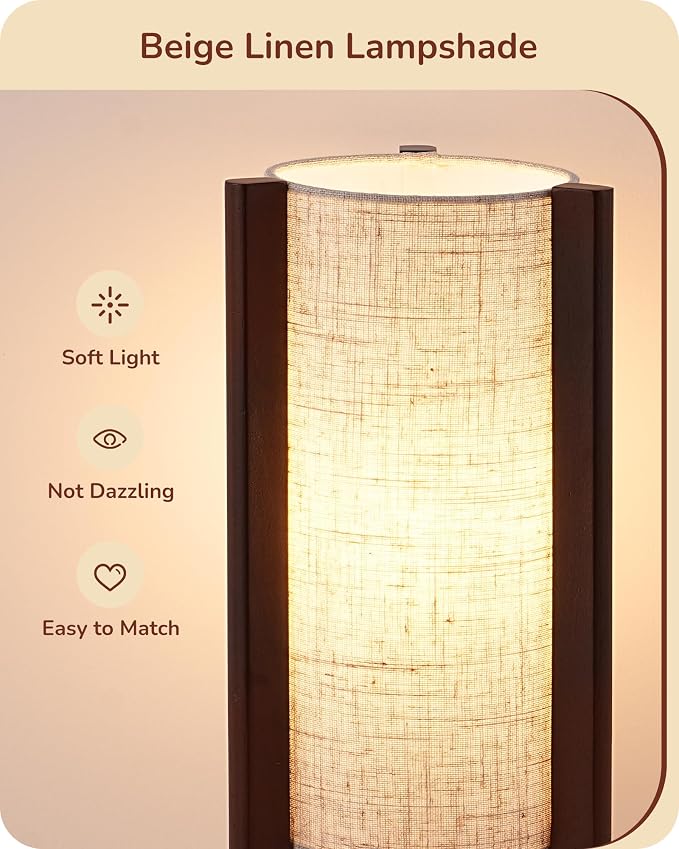 EDISHINE Wood Table Lamp, 13.5" Small Bedside Lamp, Rosewood, E26 Base