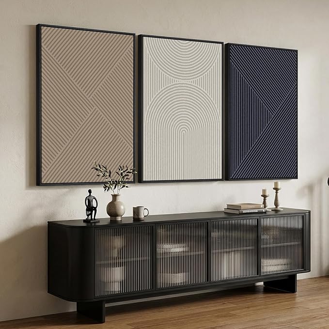 Large Framed Beige Blue Abstract Wall Art for Living Room, 3 Piece 24x36 In | Geometric pictures, Canvas prints, Wood frame, Modern artwork, Minimalist painting, Wall decor for dining room bedroom office