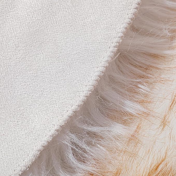 linmopm Faux Fur Sheepskin Rug, 2x3 ft, White and Yellow | Shag Fluffy Fuzzy, High-Density Cushion, For Bedroom Bedside Living Room, Plush Carpet, Sofa Cover