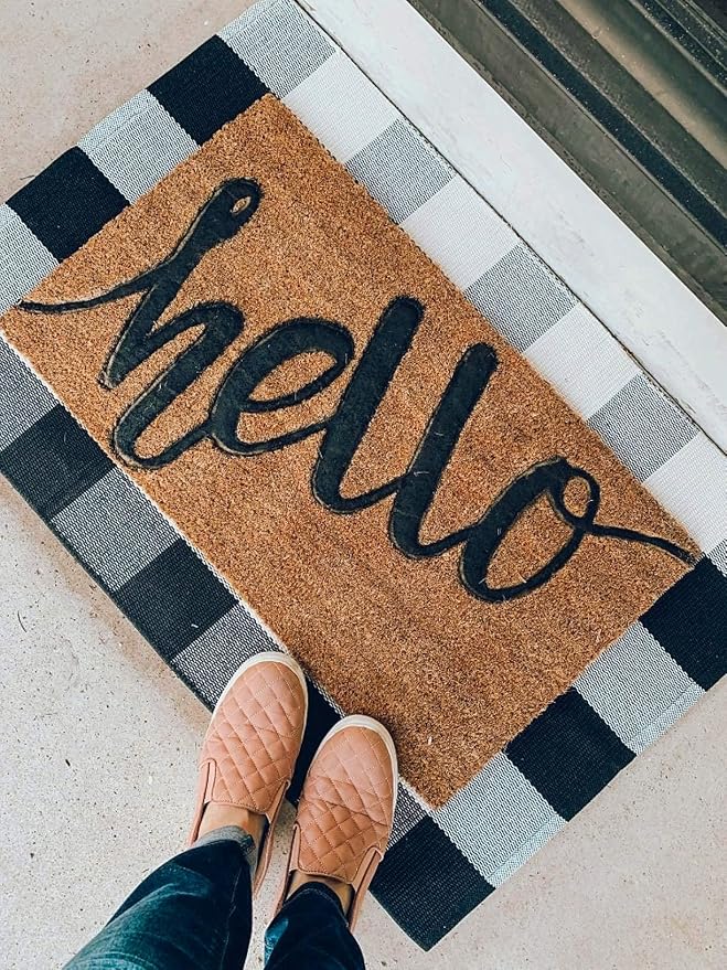 Levinis Buffalo Check Rug - Cotton Washable Porch Rugs Durable and Washable Outdoor Rugs Door Mat Hand-Woven Buffalo Plaid Rug for Outdoor/Kitchen/Bathroom/Entry Way/Bedroom, 23.6" x 35.4"