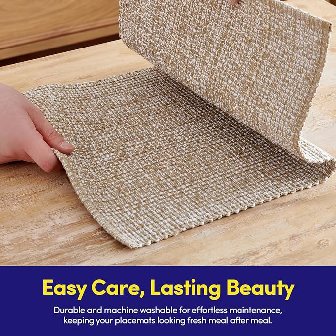 Sweet Home Collection 100% Cotton Placemats for Dining Room Rectangle Two Tone Woven Fabric 13" x 19" Soft Durable Table Mat Set, Set of 4, Taupe