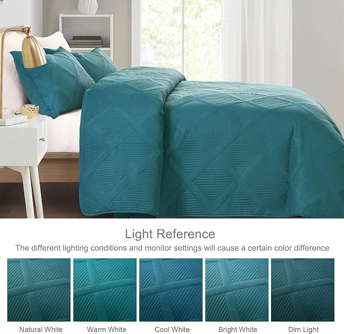 Exclusivo Mezcla Quilt King Size, Teal | Soft Bedspreads with 2 Pillow Shams, Modern Striped Pattern, Lightweight Bedding Set Coverlets for All Seasons, 104x96 Inch