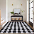 Buffalo Plaid Area Rug 5x7 Ft, Black White Indoor Outdoor Rug | Washable Cotton, Black White Checkered, Layering Rug, Front Porch Entryway, Kitchen Patio Decor