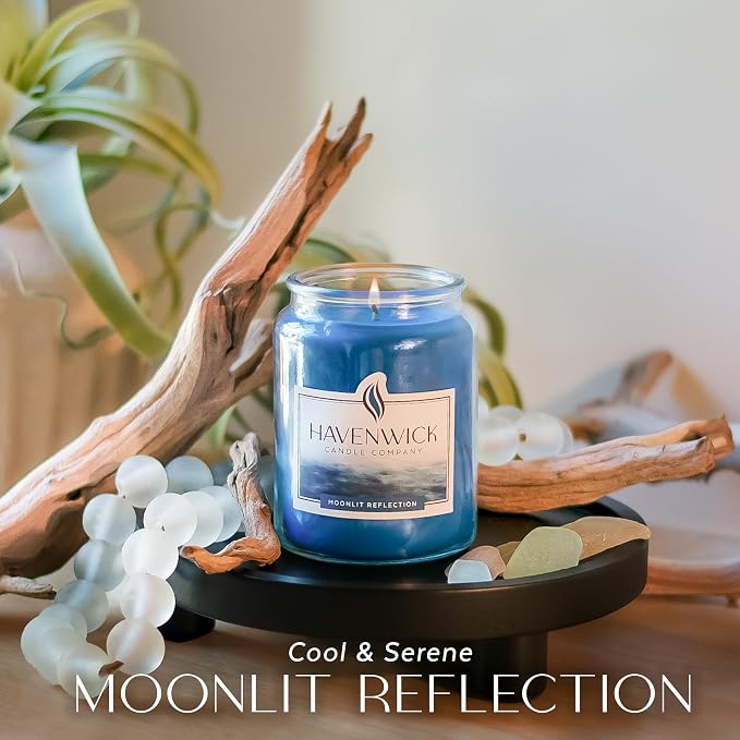 Havenwick Moonlit Reflection Soy Candle Long-Lasting, 22 oz Jar | Long-Lasting 110-130 Hour Burn Time, Single Cotton Wick, Relaxing Scent For New Home Gifts And Housewarming
