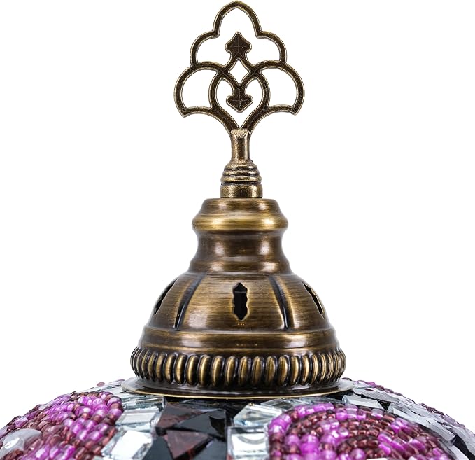 Turkish Lamp, Mosaic Table Lamp, Antique Moroccan Decorative Glass Bohemian Vintage Lamp Shade, Small Desk Tiffany Bedside Stained Glass Lamp with US Plug and E12 Socket