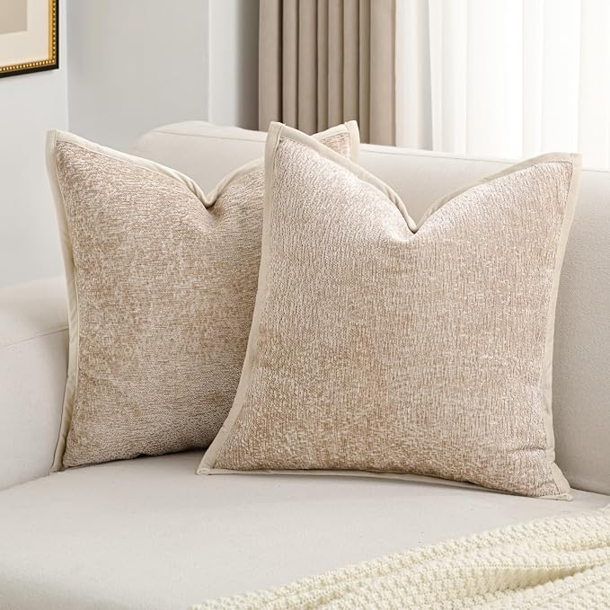 FUTEI Pack of 2 Chenille Soft Throw Pillow Covers 16x16 Inch, Oatmeal