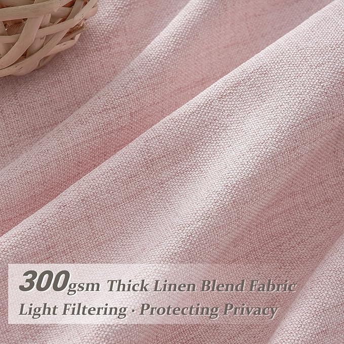 Pretty Light Pink Semi Sheer Curtains 96 Inches Long for Living Room 2 Panels Set, Memory Shaped Pinch Pleated 8 FT Faux Linen Light-Filtering Nursery Curtain Back Tab Elegent Window Drapes W40 x L96