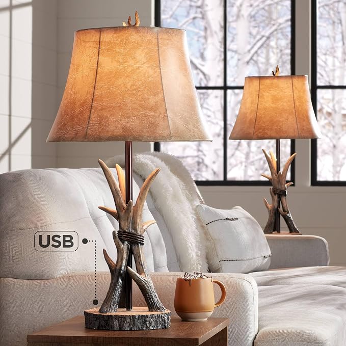 Boone 27 1/2" Tall Table Lamps Set of 2 Antler with USB Charging Port