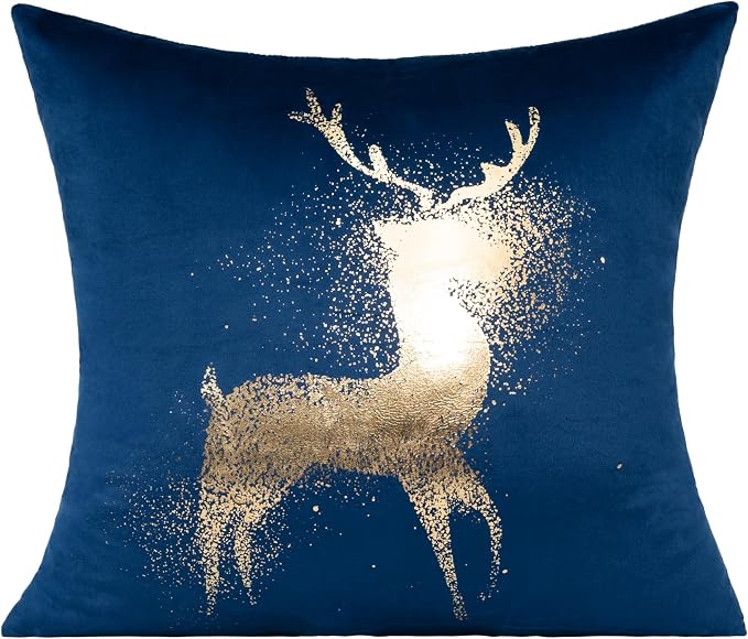 All Smiles Navy Bule Gold Christmas Decorations Throw Pillow Covers Cases 20X20 Set of 4 Winter Xmas Indoor Home Holiday Décor Ornaments Velvet Navidad Cushion for Sofa Tree Snowflake Reindeer
