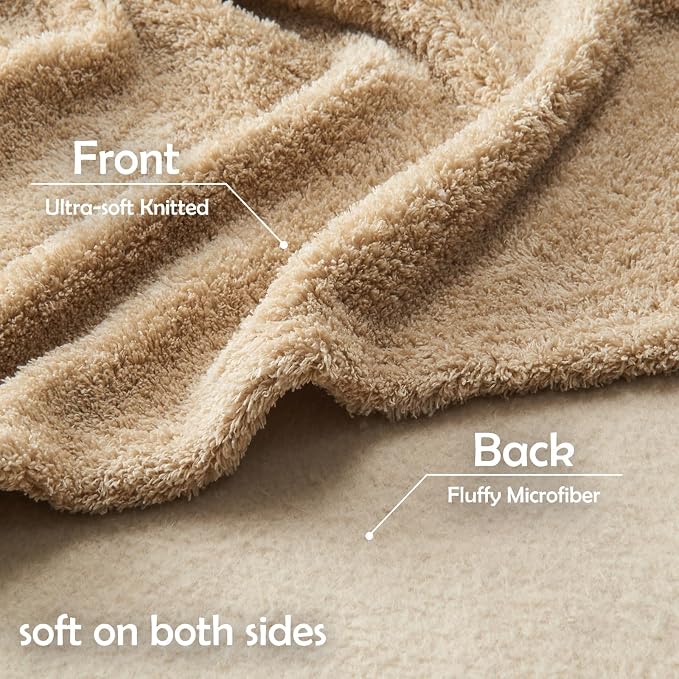 NEWCOSPLAY Knitted Throw Blanket for Couch Sofa Bed, Khaki, 90"x90" | Super Soft Plush, Fuzzy Fluffy Microfiber, Lightweight Cozy Blanket for Room Decor, All Season Use