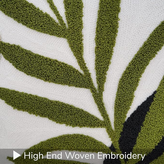 Merrycolor Boho Decorative Throw Pillow Covers 18x18 Tufted Green Decorative Pillows Covers Sun Leaf Mid Century Modern Throw Pillows for Bed Couch Sofa Living Room 1PC(Black and Green)