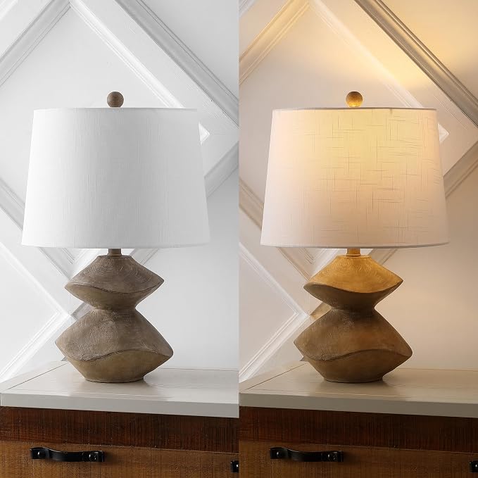 JONATHAN Y Laken 21.5" 2-Stack Cairn LED Table Lamp, Brown Wood Finish