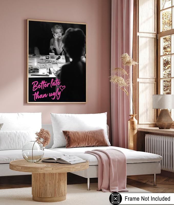 Poster Master Marilyn Print - Better Late Than Ugly Poster - Altered Art - Gift for Men & Women - Popular Fashion Art - Chic Decor for Bathroom or Girl's Room - 8x10 UNFRAMED Wall Art