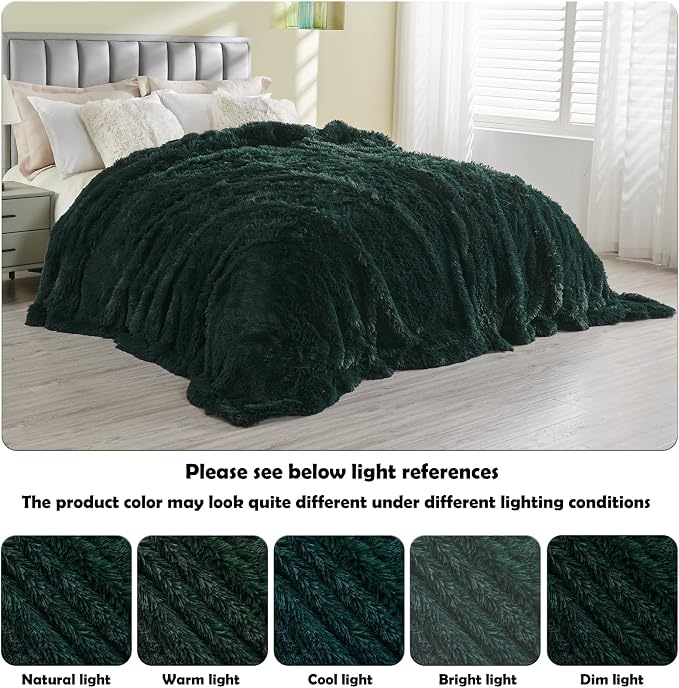 GONAAP Fuzzy Faux Fur Twin Blanket for Couch, Forest Green, 60"x80" | Warm Cozy Plush Shaggy Decorative Reversible Thick Non-Heated Fleece Blanket for Sofa Bed, Gift for Women Men, All Season Use