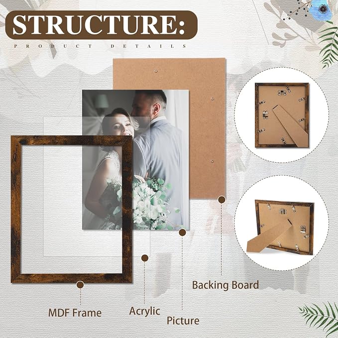 20 Pcs Gallery Wall Frames Set Rustic Picture Frames Collage Assorted Photo Wall Decor Pack for Hanging or Tabletop Display Multi Sizes with 8 x 10, 5 x 7, 4 x 6 (Brown)
