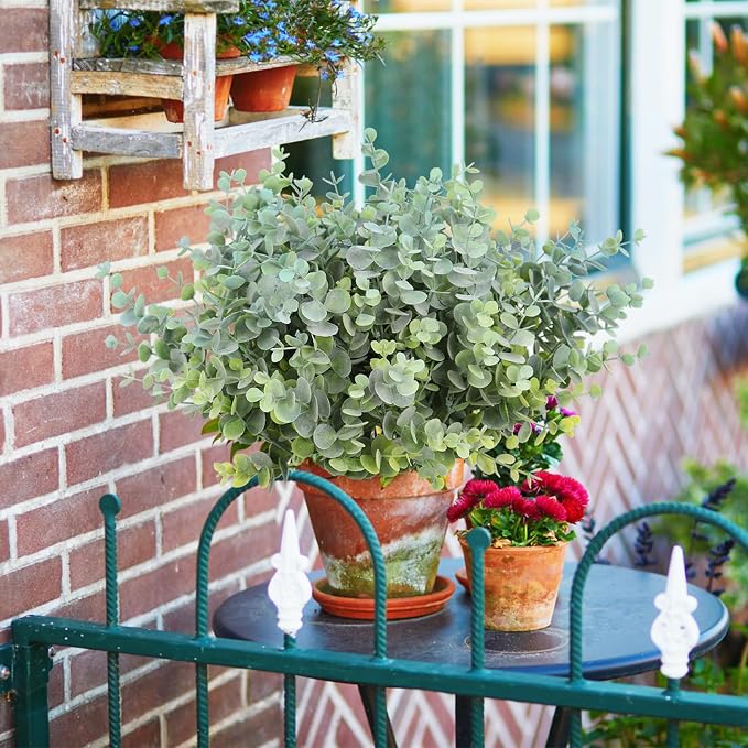 RECUTMS 8Bundles Artificial Eucalyptus Greenery Stems Plant 13In Dusty Blue | Plastic Boxwood Shrub Branch,No Maintenance,Weather-proof,long-term Reuse,Farmhouse Garden Vase Outdoor Planter Wedding Decor