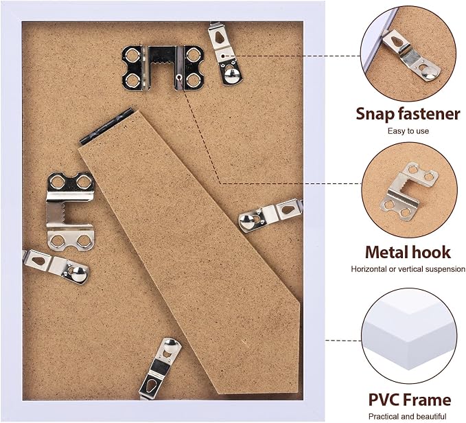 Fixwal Gallery Picture Frames Set, 15 Pack, PVC, White, 8x10, 5x7, 4x6 | Wall or Tabletop Decor, High-definition Plexiglas panels