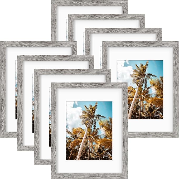 Frametory 8 Pack 11x14 Grey Picture Frame with Real Glass Mat for 8x10