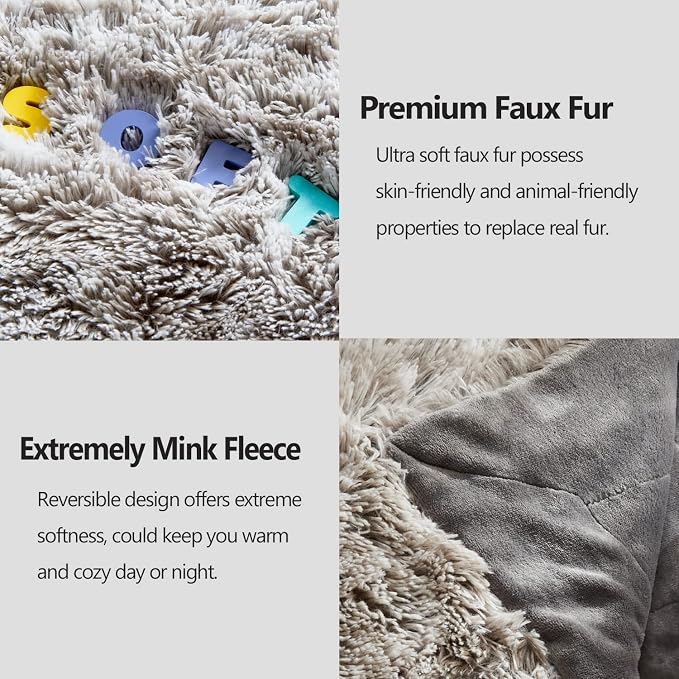 GONAAP Fuzzy Faux Fur Queen Blanket for Couch, Frosty Grey, 90"x90" | Warm Cozy Plush Shaggy Decorative Reversible Thick Non-Heated Fleece Blanket for Sofa Bed, Gift for Women Men, All Season Use