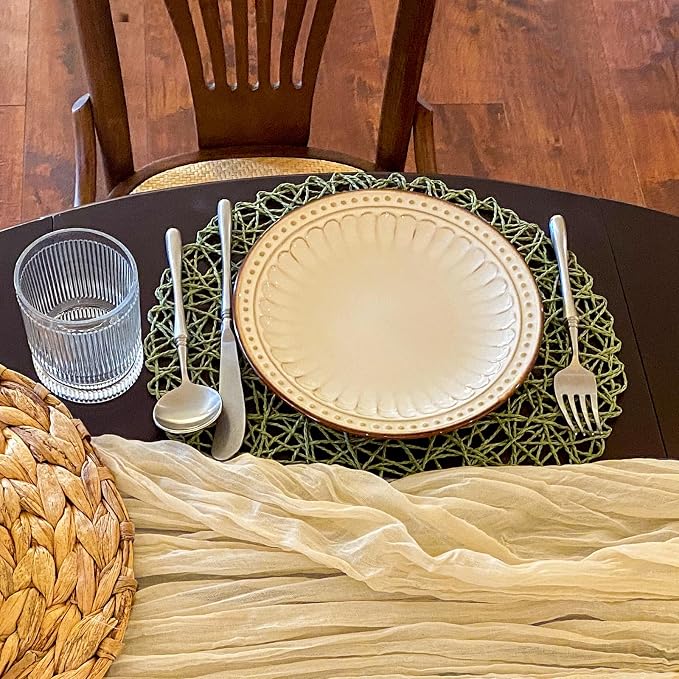 AHHFSMEI Paper Braided Round Placemats Set of 6 Natural Non-Slip Heat Resistant Table Mats for Dining Tables Woven Indoor & Outdoor Place mats(Green)
