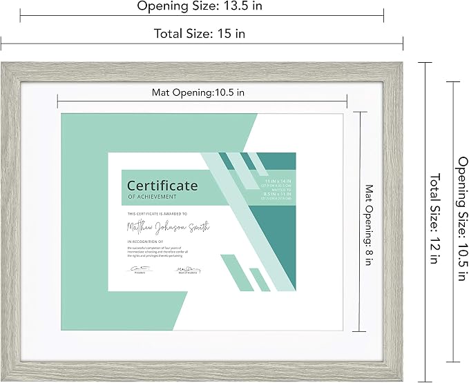 MCS Gallery Essential 11x14 Matted Diploma Frame with 8.5x11 Opening, Gray Picture Frame for Gallery Wall, Documents, Awards & Certificates (2-Pack)
