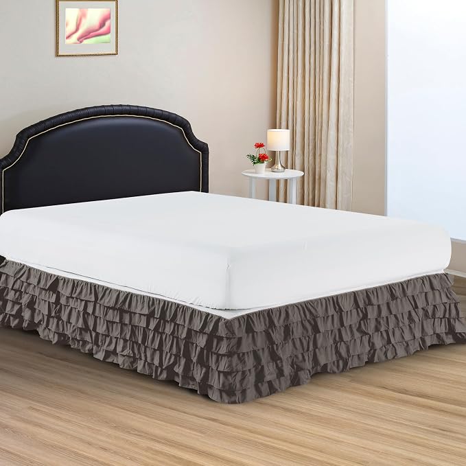 Elegant Comfort Luxurious Premium Quality 1500 Thread Count Wrinkle and Fade Resistant Egyptian Quality Microfiber Multi-Ruffle Bed Skirt - 15inch Drop, Queen, Grey