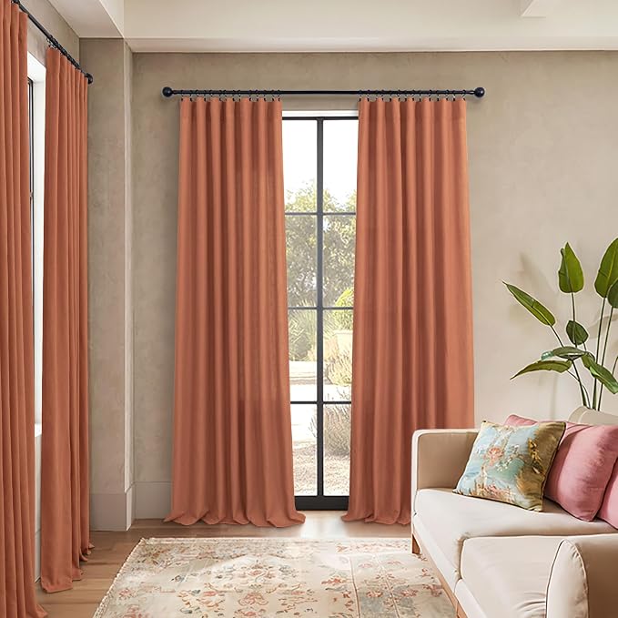 Pitalk Terracotta Curtains 84 Inches Long for Living Room Back Tab Rod Pocket Fall Drapes Semi-Sheer Boho Linen Home Decor Western Curtains for Bedroom 2 Panels Rust Colored