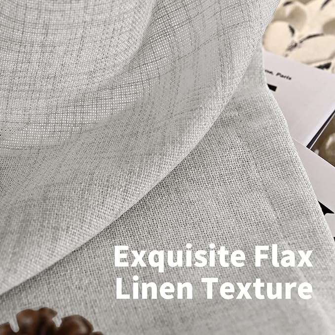 Light Grey Linen Semi Sheer Curtains 52x63 Inch Length for Living Room | Textured Window Drapes with Rod Pocket Back Tab Light Filtering for Office Bedroom, 2 Panels Set