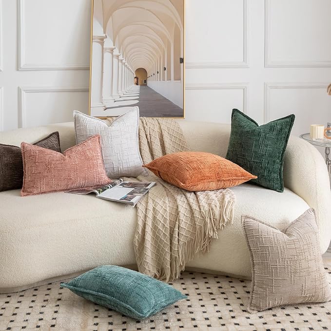 MADIZZ Pack of 2 Chenille Throw Pillow Covers 20x20 Inch Pink Soft Neutral Decorative Throw Pillows for Couch Sofa Boho Accent Cushion Covers Modern Farmhouse Home Decor for Bedroom Living Room