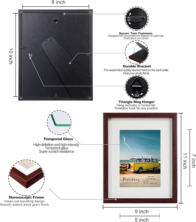 VIOLABBEY 8x10 Picture Frames Deep Brown Set of 2 with Real Glass Front
