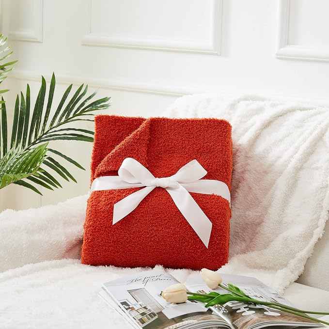 CYMULA Super Soft Knit Throw Blanket Twin Size Orange-Lightweight Plush Fuzzy Fluffy Warm Cozy Blankets and Throws for Sofa Bed All Season Use, 60x80 inches