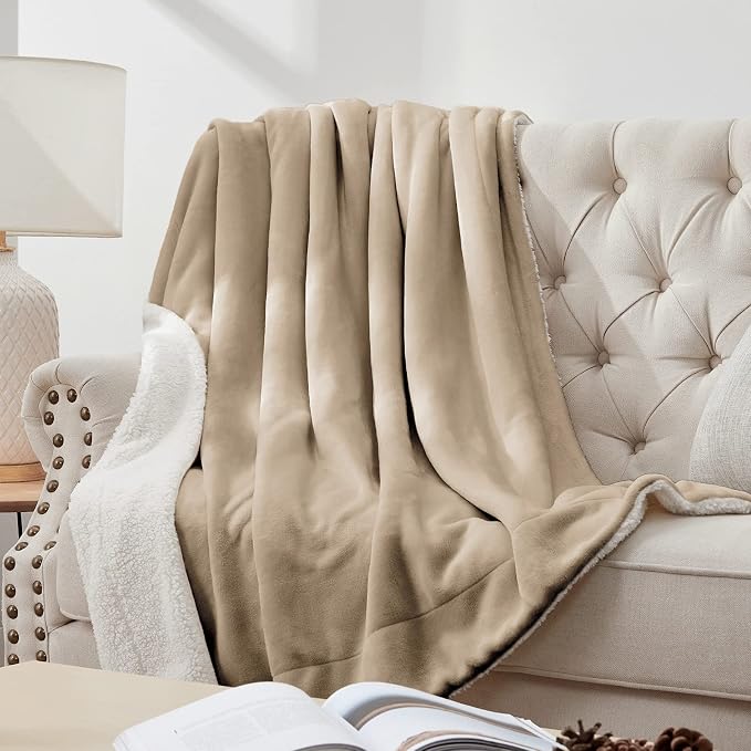 Walensee Sherpa Fleece Blanket (Queen Size 90”x90” Camel) Plush Throw Fuzzy Super Soft Reversible Microfiber Flannel Blankets for Couch, Bed, Sofa Ultra Luxurious Warm and Cozy for All Seasons