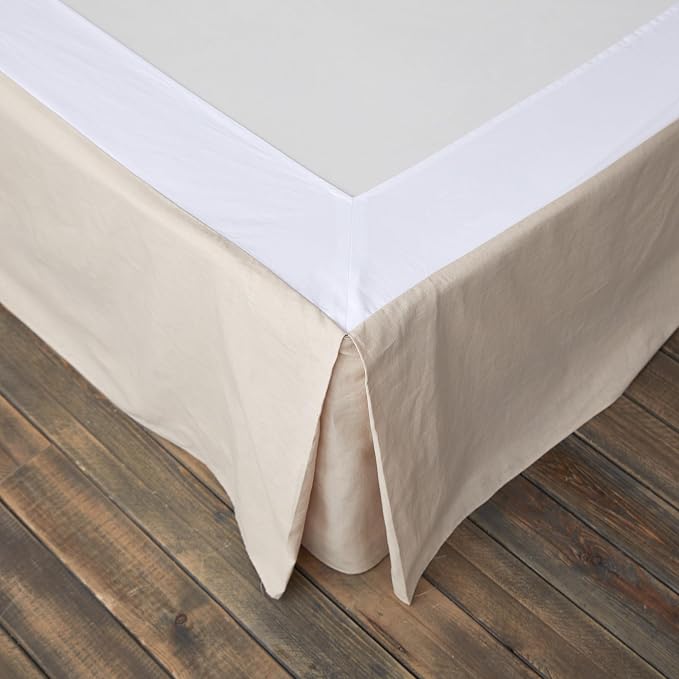 BISELINA French Linen Wrap Around Bed Skirt with Pleated Corner 14-Inch Tailored Drop Natural Flax Cotton Blend Basic Soft Cozy (14" King, Linen)