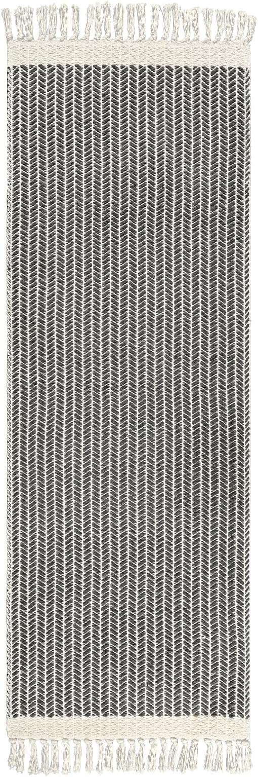 Lahome Boho Bathroom Runner Rug, 2x6 Washable Rugs for Kitchen Hallway | Woven Cotton Laundry Room Throw Carpet with Tassels, Farmhouse Decor Grey Non Shedding Lightweight Mat for Entryway Bath