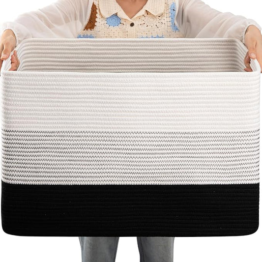 OIAHOMY Blanket Basket Laundry Basket Dog Toy Basket 108L Gradient Black | Large Storage Basket,Baby Basket,Toy Storage,Woven Rope Basket for Blankets,Blanket Storage for Living Room