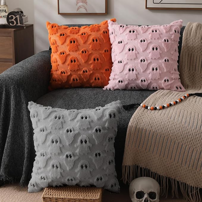 DFXSZ Halloween Pillow Covers 16x16 inch 2Pcs Silver Gray Ghost Halloween Decor