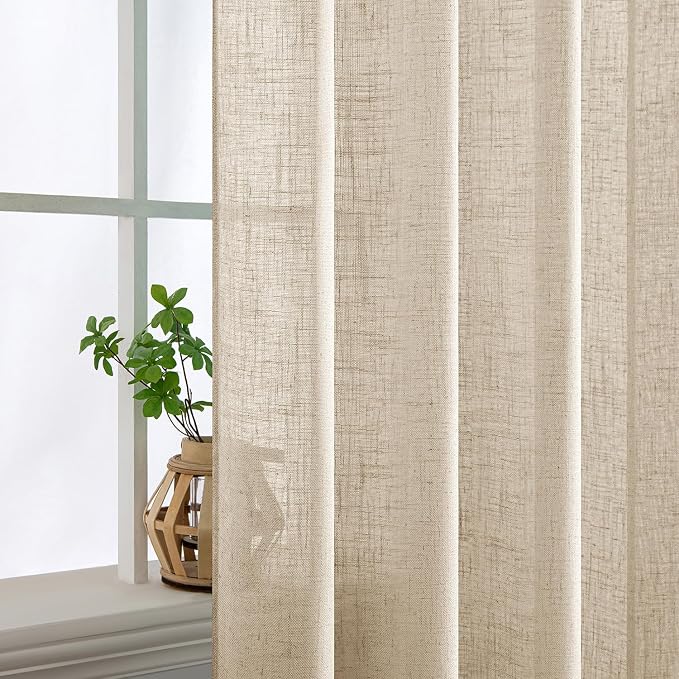 MIULEE Light Taupe Linen Curtains 52x90 Inch Long for Bedroom Living Room | 2 Panels, Soft Linen Textured Window Drapes, Semi Sheer Light Filtering, Back Tab Rod Pocket, Farmhouse Modern Burlap Look