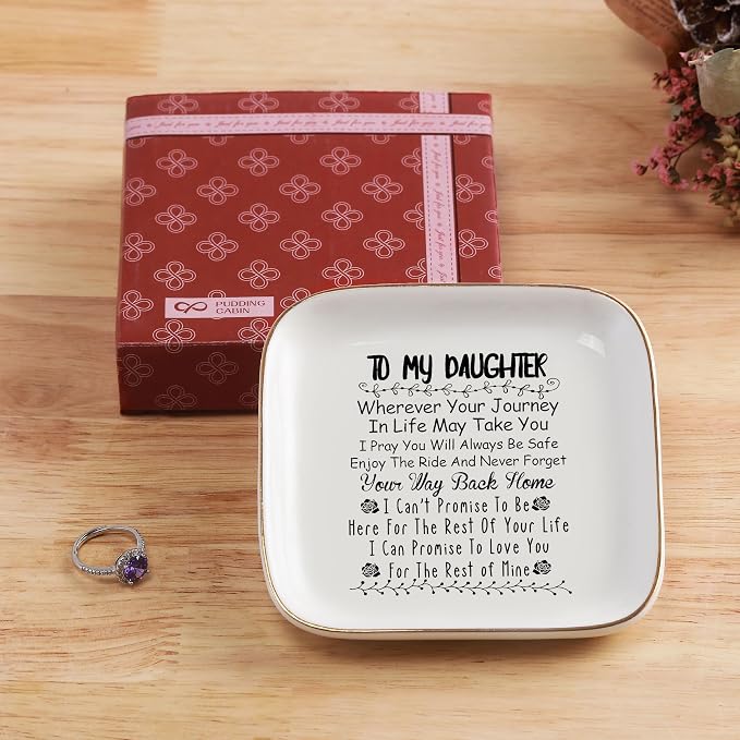 PUDDING CABIN Ceramic Ring Trinket Dish, White, Square, 4" x 4"