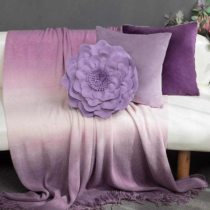JWH 3D Flower Throw Pillow Cover Decorative Floral Shaped Cushion Round Pillowcase for Bedroom Bed Couch Living Room 14 Inch Light Purple
