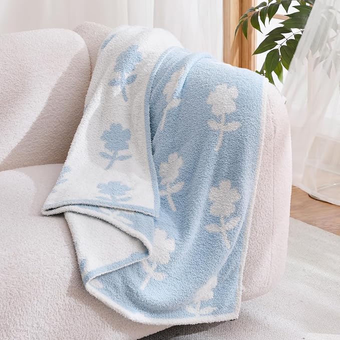 Snuggle Sac Flower Throw Blanket for Couch, Fuzzy Microfiber Warm Winter Daisy Floral Blankets, Sunflower Throws Gifts, Flower Blue, 50x60 inches