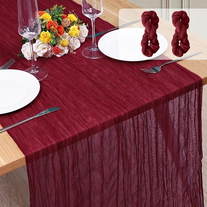 2 Pack Cheesecloth Table Runner 10Ft Christmas Gauze Boho Table Runners for Wedding Decor Bridal Shower Decorations Baby Shower Party(35" x 120")